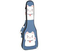 Ukulele Bag Japón Cartoon Lucky Cat Cherry Blossoms Pattern Ukulele Caso para Soprano Tenor Concierto 23 pulgadas 10MM Grueso suave acolchado correas ajustables Gig Bag