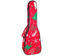 Ukulele Bag Merry Christmas Tree Leaves And Deer On A Red Ukulele Case for Soprano Tenor Concierto 23 pulgadas 10MM Grueso suave acolchado correas ajustables bolsa