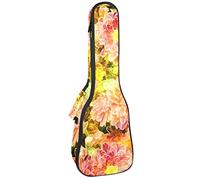 Ukulele Bag Paint Pink Green Peony Flower Plant Pattern Ukulele Case para Soprano Tenor Concierto 23 pulgadas 10MM Grueso suave acolchado correas ajustables Gig Bag