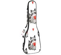Ukulele Bag Raccoon Holding A Heart In His Hands Ukulele Case para Soprano Tenor Concierto 23 pulgadas 10MM Grueso suave acolchado correas ajustables bolsa