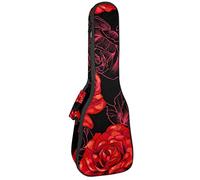 Ukulele Bag Romántico Rosa Roja Patrón de Flor Ukulele Caso para Soprano Tenor Concierto 23 pulgadas 10MM Grueso suave acolchado correas ajustables Gig Bag