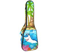 Ukulele Bag Shark Sea Turtle Parrot Cock Island Beach Pattern Ukulele Case para Soprano Tenor Concierto 23 pulgadas 10MM Grueso suave acolchado correas ajustables bolsa de concierto