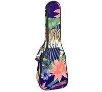 Ukulele Bag Tiger On Tropical Leaves And Peocock Feather Ukulele Case para Soprano Tenor Concierto 23 pulgadas 10MM Grueso suave acolchado correas ajustables bolsa