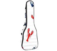 Ukulele Bag Tropical Marine Lobster Anchor On Stripes Ukulele Case para Soprano Tenor Concierto 23 pulgadas 10MM Grueso suave acolchado correas ajustables Gig Bag