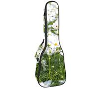 Ukulele Bag White Cosmos Flowers Pattern Ukulele Case para Soprano Tenor Concierto 23 pulgadas 10MM Grueso suave acolchado correas ajustables Gig Bag