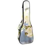 Ukulele Bag White Flowers Ranch Pattern Ukulele Case para Soprano Tenor Concierto 23 pulgadas 10MM Grueso suave acolchado correas ajustables Gig Bag