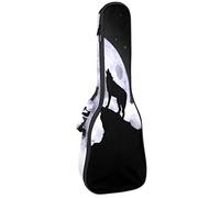 Ukulele Bag Wolf Howling At The Moon Pattern Ukulele Case para Soprano Tenor Concierto 23 pulgadas 10MM Grueso suave acolchado correas ajustables Gig Bag