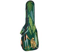 Ukulele Bag Women And Leopard In The Tropical Jungle Ukulele Case para Soprano Tenor Concierto 23 pulgadas 10MM Grueso suave acolchado correas ajustables Gig Bag