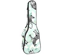 Ukulele Bag Zebra Animal Pattern Green Pattern Ukulele Case para Soprano Tenor Concierto 23 pulgadas 10MM Grueso suave acolchado correas ajustables Gig Bag