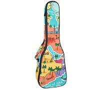 Ukulele Bolsa de dibujos animados Medio Oriente Países Mapa Patrón Ukulele Caso para Soprano Tenor Concierto 23 pulgadas 10MM Grueso suave acolchado correas ajustables bolsa