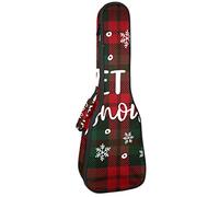 Ukulele Bolsa de Navidad a cuadros cuadros con copos de nieve que caen caso de ukelele para concierto soprano Tenor de 23 pulgadas, 10 mm de grosor, suave acolchado correas ajustables bolsa
