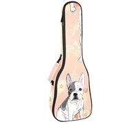 Ukulele Bolsa de ukelele negro blanco Pug perro flor hojas patrón Ukulele caso para concierto soprano tenor 23 pulgadas 10MM grueso suave acolchado correas ajustables bolsa