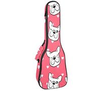 Ukulele Bolsa Pug Head Lindo Patrón Fondo Rosa Ukulele Caso para Soprano Tenor Concierto 23 pulgadas 10MM Grueso suave acolchado correas ajustables Gig Bag