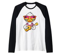 Ukulele de pato vibraciones de verano hawaianas Camiseta Manga Raglan
