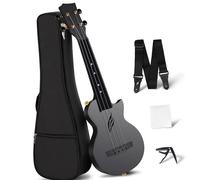 Ukulele Mini Uku De Viaje De Fibra De Carbono De 21 "U Con Kit Para Principiantes Que Incluye Estuche Semirrígido, Afinador Y Cuerdas(Black)