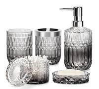 Ulable Juego de Accesorios de baño, Juego de 5 dispensadores de jabón de baño, Accesorios de baño de Vidrio con dispensador de jabón de Vidrio, jabonera, Soporte para Cepillo de Dientes, Vaso, Tarro