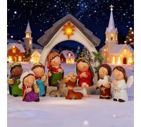 Ulable Set de Belén Navideño de 12 Piezas, Nacimiento de Jesús con María, José, Niño Jesús, 3 Reyes Magos, Pastores y Ángeles, Figuras de Resina para Decoración de Mesa, Decoración Navideña Festiva