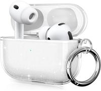 ULAK Funda Compatible con AirPods Pro 3, Funda Fina con mosquetón, TPU a Prueba de Golpes Transparente Simple [LED Frontal Visible] Compatible con AirPods Pro 3 - Purpurina
