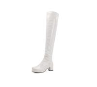 Ulalaza Botas de cuero PU para mujeres sobre la rodilla estira las piernas sexy botas de tacón alto moda botas de invierno de la cremallera de oficina de compras diarias boda y vocación