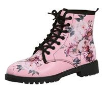 Ulalaza Botas de mujer con punta redonda y tacones de bloque, botines de plataforma gótica con cordones, botas Punk, botas cortas de cuero con estampado Multicolor