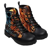 Ulalaza Botas Militares de Estilo Gótico para Mujer con Estampado de Calaveras y Rosas de Caña Media y con Cordones Halloween y el Día de los Muertos
