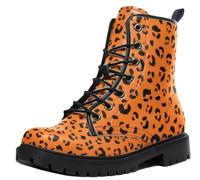 Ulalaza Botas Militares de Mujer con Estampado de Leopardo con Cordones de Caña Media con Estampado Animal Botas Cortas Informales de Moda