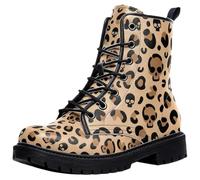 Ulalaza Botas Militares de Mujer con Estampado de Leopardo con Cordones de Caña Media con Estampado Animal Botas Cortas Informales de Moda
