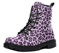 Ulalaza Botas Militares de Mujer con Estampado de Leopardo con Cordones de Caña Media con Estampado Animal Botas Cortas Informales de Moda