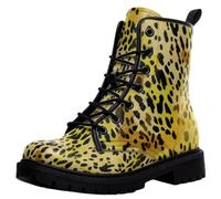 Ulalaza Botas Militares de Mujer con Estampado de Leopardo con Cordones de Caña Media con Estampado Animal Botas Cortas Informales de Moda