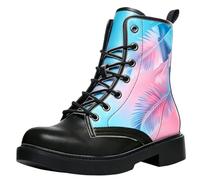 Ulalaza Botas Militares Estampadas para Mujer Botas de Caña Media Lisas y Bicolor con Cordones y Suela Gruesa para uso Diario y Informal