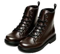 Ulalaza Botas Militares Estampadas para Mujer Botas de Caña Media Lisas y Bicolor con Cordones y Suela Gruesa para uso Diario y Informal