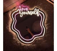Ulalaza Espejo acrílico de neón LED con Forma de corazón/Gato/Letra/Espejo de Bruja Ondulado decoración de Pared gótica romántico Lindo para Dormitorio hogar Estudio Dormitorio decoración de Boda
