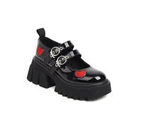 Ulalaza Mujer Plataforma Mary Janes Corazón Gato Hebilla Remaches Tobillo Lolita Gótico Princesa Plataforma Bombas Charol Thorn Vintage Tradicional Bordado Superior Zapatos de Vestir