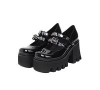Ulalaza Mujer Plataforma Mary Janes Corazón Gato Hebilla Remaches Tobillo Lolita Gótico Princesa Plataforma Bombas Charol Thorn Vintage Tradicional Bordado Superior Zapatos de Vestir
