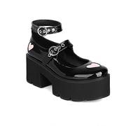 Ulalaza Mujer Plataforma Mary Janes Corazón Gato Hebilla Remaches Tobillo Lolita Gótico Princesa Plataforma Bombas Charol Thorn Vintage Tradicional Bordado Superior Zapatos de Vestir