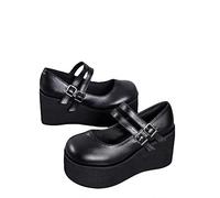 Ulalaza Mujer Plataforma Mary Janes Corazón Gato Hebilla Remaches Tobillo Lolita Gótico Princesa Plataforma Bombas Charol Thorn Vintage Tradicional Bordado Superior Zapatos de Vestir
