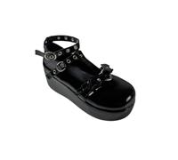 Ulalaza Mujer Plataforma Mary Janes Corazón Gato Hebilla Remaches Tobillo Lolita Gótico Princesa Plataforma Bombas Charol Thorn Vintage Tradicional Bordado Superior Zapatos de Vestir