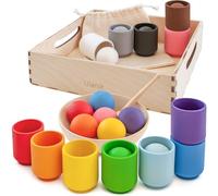 Ulanik Grandes Bolas en Tazas Clasificador de Madera Juguetes Montessori para Bebes 1 año + Juegos Educativos para Aprendizaje de Clasificación de Colores y Conteo - 12 Bolas