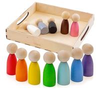 Ulanik Muñecos grandes para clasificar juguetes Montessori a partir de 3 años + muñecas de bebé sensoriales juegos de madera para contar y aprender colores - 12 gnomos de madera