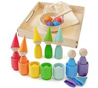 Ulanik Muñecos y bolas de arco iris en tazas Montessori juguetes a partir de 3 años + sensores educativos para bebés juegos de madera para contar y clasificar colores (1-2 edición)