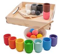Ulanik Pequeñas Bolas en Tazas Clasificador de Madera Juguetes Montessori para Bebes 3 año + Juegos Educativos para Aprendizaje de Clasificación de Colores y Conteo - 12 Bolas
