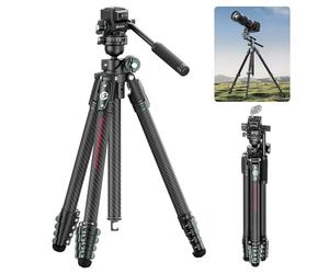 ULANZI JJ06 GlideGo Trípode de Vídeo de Fibra de Carbono, Trípode de Cámara con Doble Cabezal panorámico de 360°, -50°/+60° Tilt Pan, Placa de Liberación Rápida Uka y Mango Destornillador, 18kg MAX