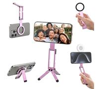 ULANZI MA60 Soporte Magnético para iPhone, Mini Trípode de Aluminio 3 en 1, Soporte Plegable para Teléfono Móvil, Imán Doble de 14 N, Compatible con iPhone 17, 16, 15, 14, 13, 12 Magsafe, Rosa Cereza