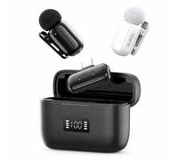 ULANZI Minimicrófono inalámbrico A200 USB-C - Micrófono de doble solapa - Set con funda de carga para 2 personas - Batería de 30 h - Micrófono Lavalier inalámbrico para smartphone y tablet - Negro