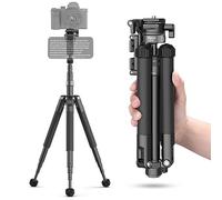 ULANZI MT-63 Mini trípode para teléfono, trípode de cámara extensible de aleación de aluminio plegable portátil de 57 pulgadas con clip para teléfono 2 en 1, trípode ligero de viaje con cabeza de bola