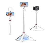ULANZI Trípode extensible para teléfono MT-44 de 44 pulgadas para selfie Stick teléfono Vlog trípode con 2 en 1 clip para teléfono, 360° cabeza de bola trípode para cámara iPhone Sony Canon GoPro, ligero para viajes blanco