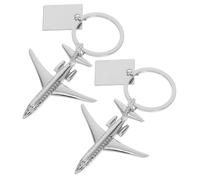 ULDIGI 2 Piezas Llavero de Avión Creativo Plateado de Metal con Placa Grabable Colgante Compacto para Mochilas y Llaves Accesorio Distintivo para Amantes Aviación y Viajeros