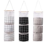 ULDIGI 3 Bolsas Colgantes de Almacenamiento Multifunción de Algodón y Lino 3 Bolsillos para Colgar en Pared o Puerta, Organizador para Baño, Cocina y Dormitorio, Color Surtido