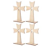 ULDIGI 4 Piezas Cruces de Madera Pequeñas con Base para Decoración Cristiana de Mesa para Iglesias Altares y Regalos de Bautizo Diseño Facetado sin Terminar para Comuniones y Espacios de