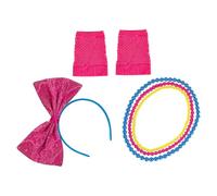 ULDIGI Accesorios Retro para Mujer con Diadema de Lazo Collar Neón y Guantes sin Dedos de Malla Complementos de Fiesta Disco para Disfraces y Actuaciones